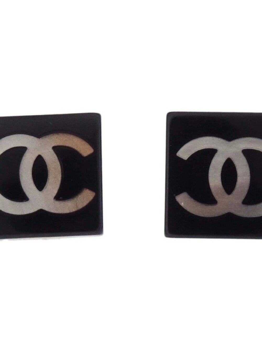 Chanel Square Clip-On Earrings Black Acrylic 03A 188927